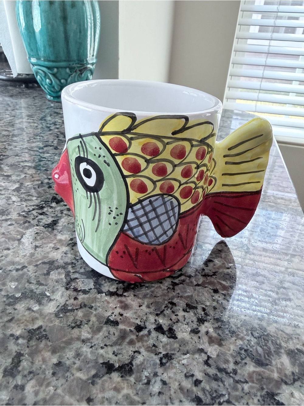 Vintage Vietri Hand-Painted Ceramic Kissing Fish Mug